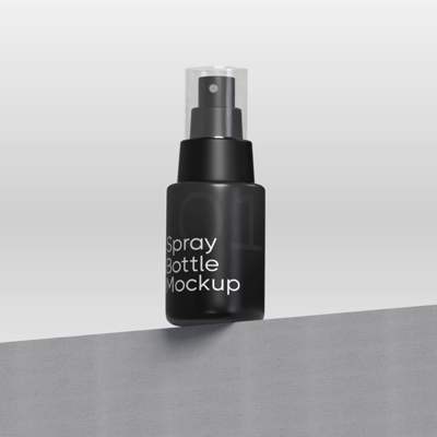 Static Black Spray Bottle 3D Mockup On Edge With Minimalist Background 3D Template