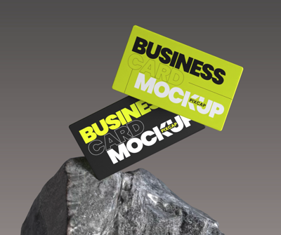 Static Two Business Card Over The Realistic Rock 3D Template