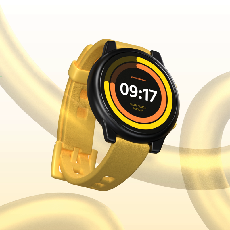 3D Smart Watch Mockup With Abstract Curved Pipes
