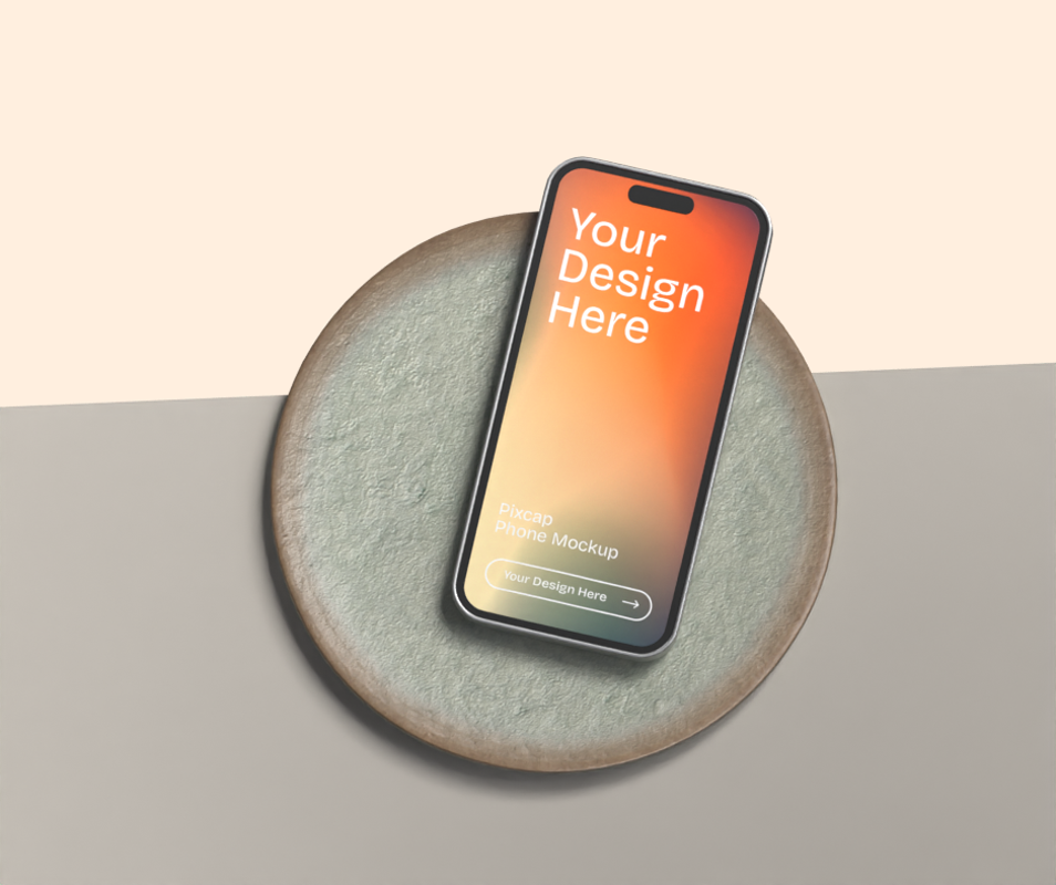 Conjunto minimalista de mockups 3D de smartphone em um prato de cerâmica 3D Graphic