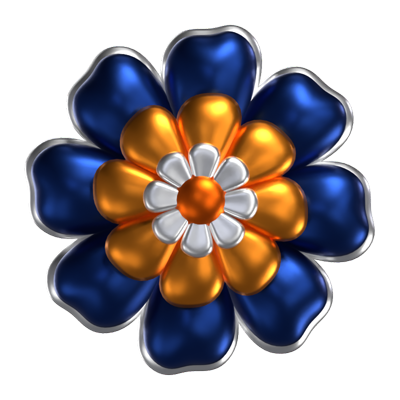 3D Flower Shape  Night Blue And Gold Colors 3D Graphic