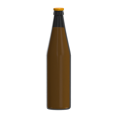 3D Glass Beer Bottle Wide Neck & Body With Golden Cap 3D Graphic