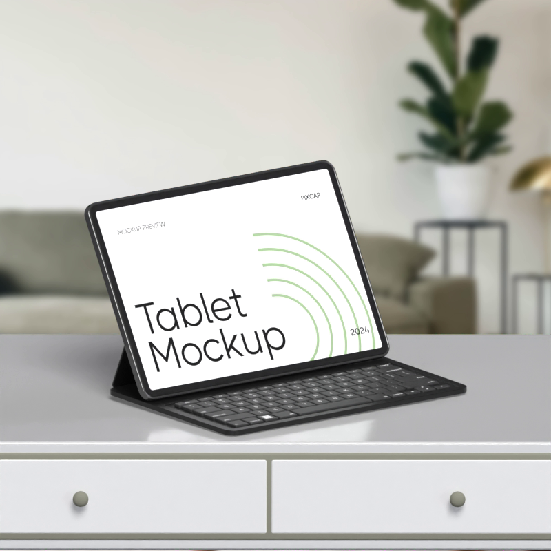 Static Tablet 3D Mockup With Home Background