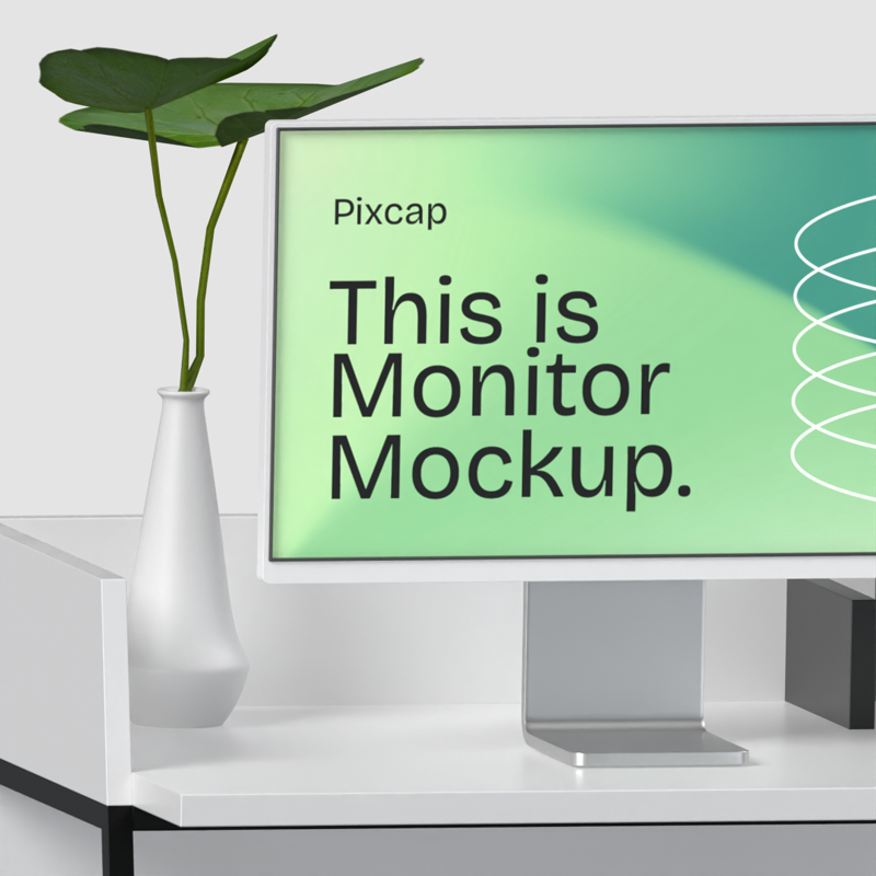 Modern Monitor Silver Metallic 3D Mockup Minimalist Desk