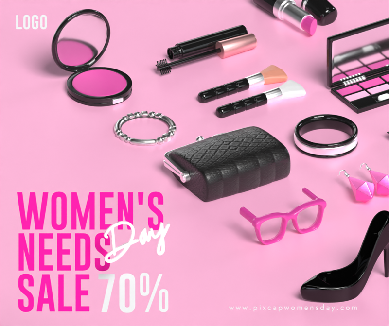 Women's Day Sale Banner Flat Layout Black Pink 3D Template