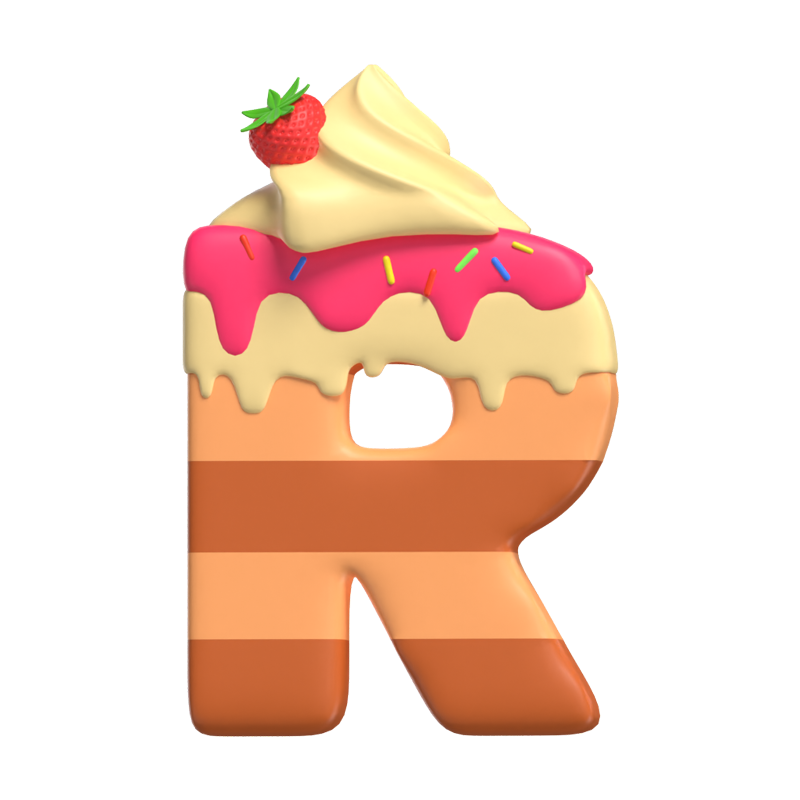 R Letter 3D Shape Cake Text 3D Graphic