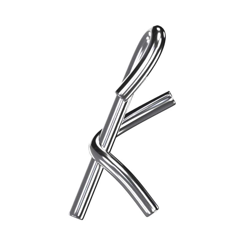 K  Letter 3D Shape Chrome Text 3D Graphic