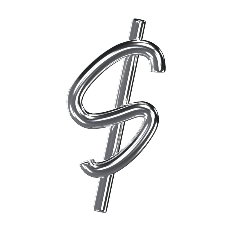 Dollar  Symbol 3D Shape Chrome Text 3D Graphic