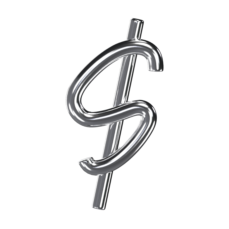 Dollar  Symbol 3D Shape Chrome Text