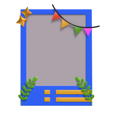3D Polaroid  With Colorful Flags And Leaves Model 3D Graphic
