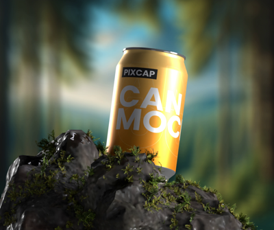 Static Can 3D Mockup In The Forest  3D Template