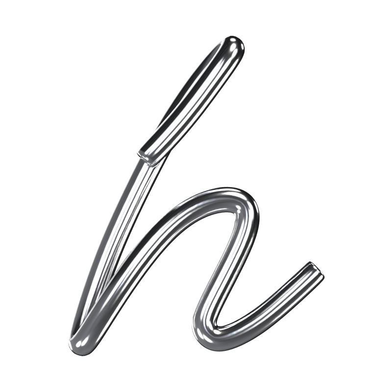 H  Letter 3D Shape Chrome Text 3D Graphic