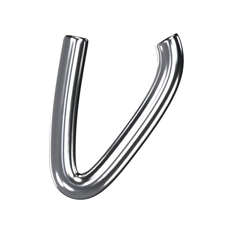 V  Letter 3D Shape Chrome Text 3D Graphic