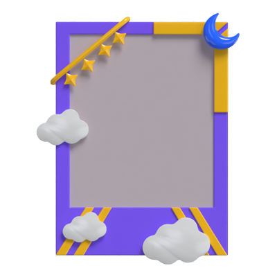 3D Polaroid  With Moon Stars And Clouds Decoration Model 3D Graphic