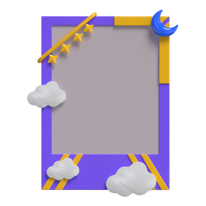 3D Polaroid  With Moon Stars And Clouds Decoration Model