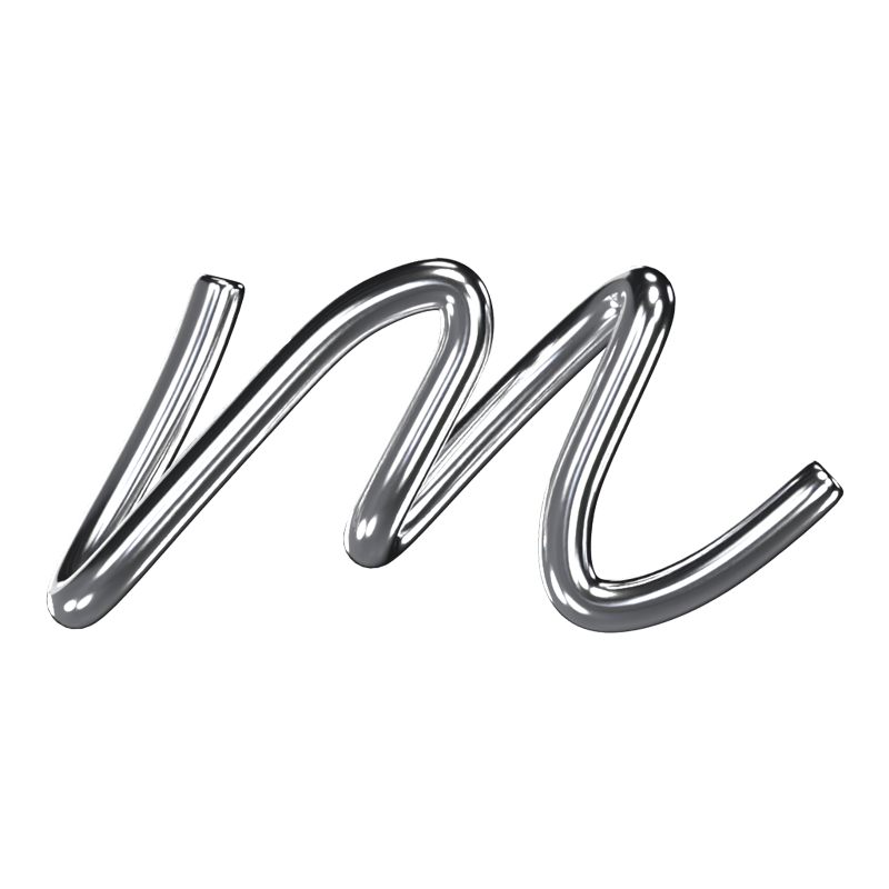 M  Letter 3D Shape Chrome Text 3D Graphic