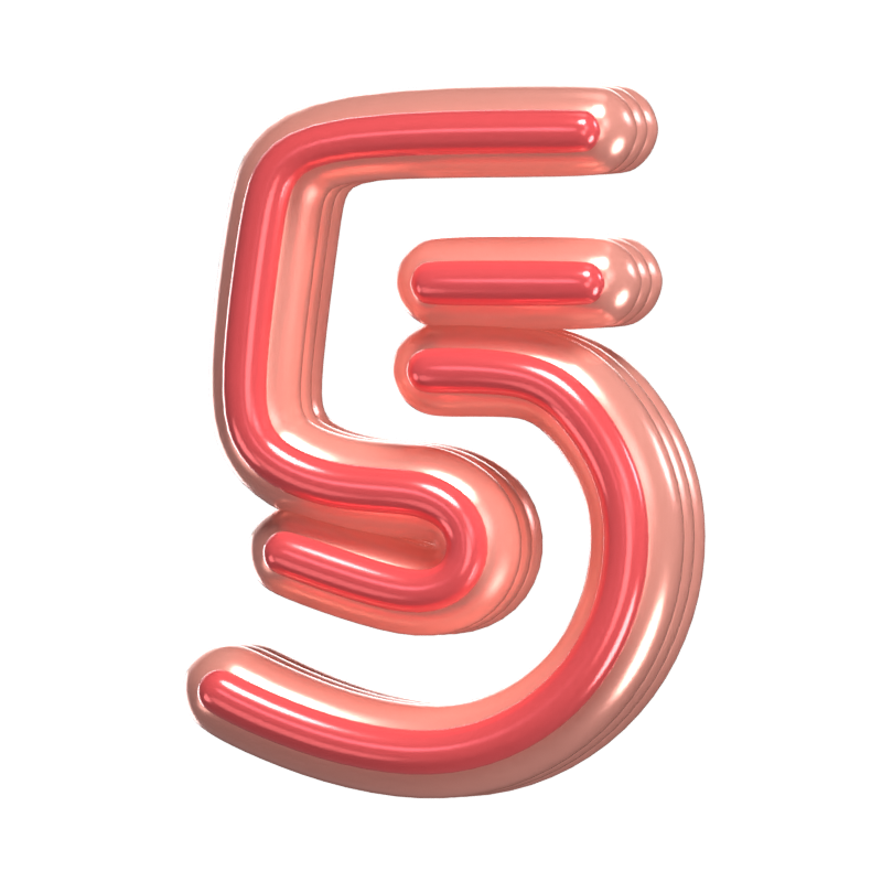   3D Number 5 Shape Rounded Text