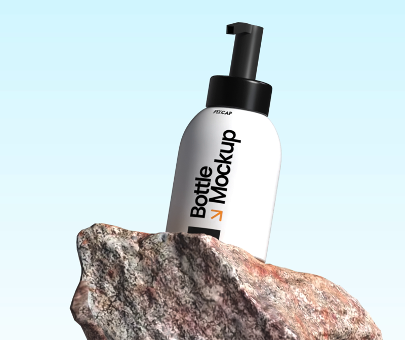 Static Bottle 3D Mockup Over The Realistic Rock