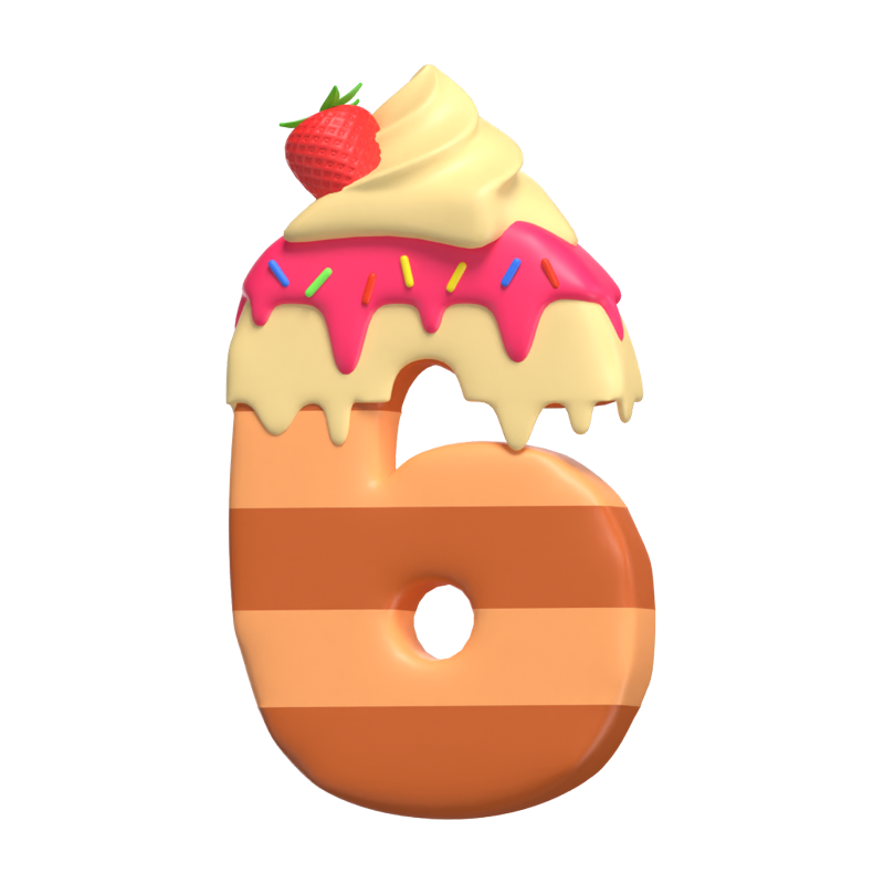3D Number 6 Shape Cake Text 3D Graphic