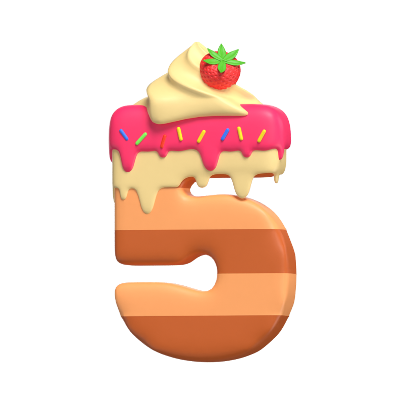 3D Number 5 Shape Cake Text 3D Graphic