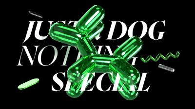 Emerald Green Balloon Dog In The Middle Of Italic Typography 3D Template