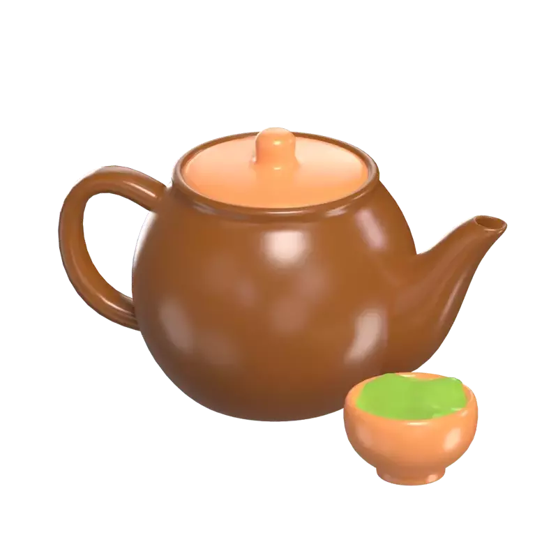 3D Green Tea Pot With Cup Full Of Tea 3D Graphic