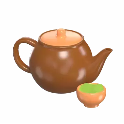 3D Green Tea Pot With Cup Full Of Tea 3D Graphic