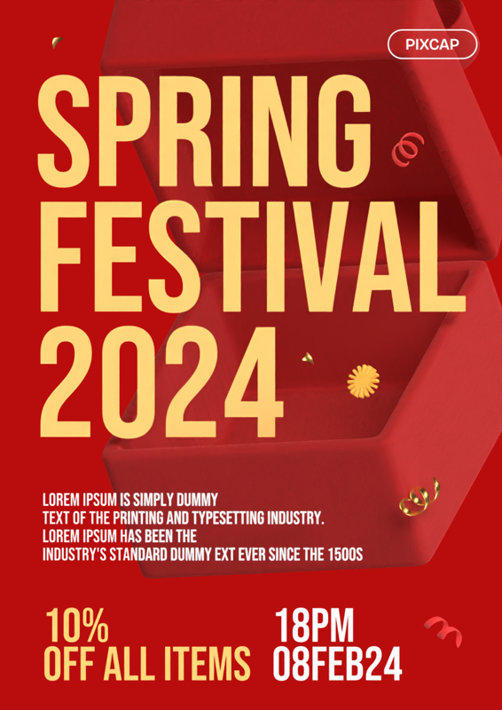 Spring Festival Red New Year Promotion 3D Template