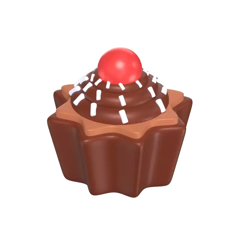 3D Chocolate Cupcake With Toppings 3D Graphic