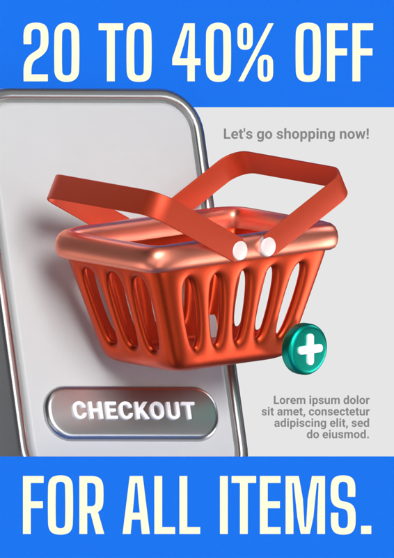 3D Discount Flyer with Shopping Basket Illustration