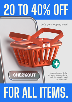3D Discount Flyer with Shopping Basket Illustration 3D Template