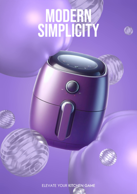 Modern Simplicity Purple Air Fryer With 3D Ball Shape 3D Template