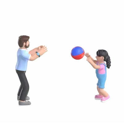 Dad Play With Daughter 3D Illustration