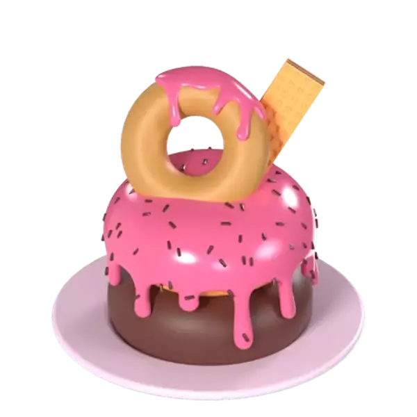 Birthday Cake with Donuts 3D Graphic