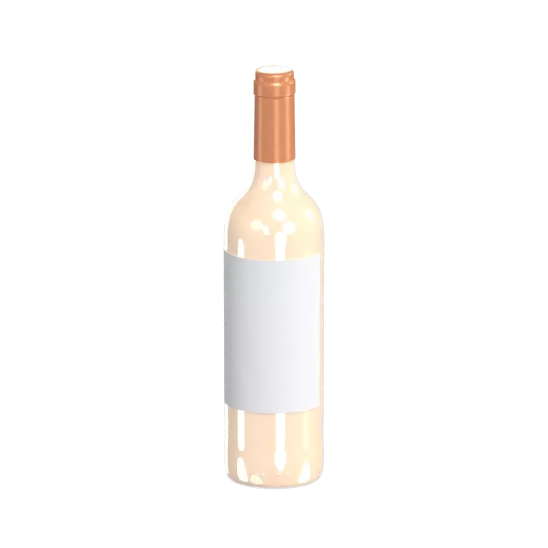 3D White Wine Bottle With Even Form And Golden Cap