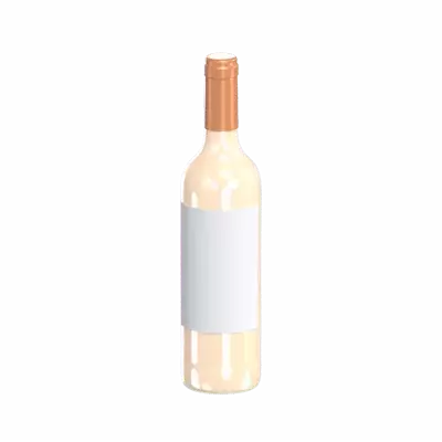 3D White Wine Bottle With Even Form And Golden Cap