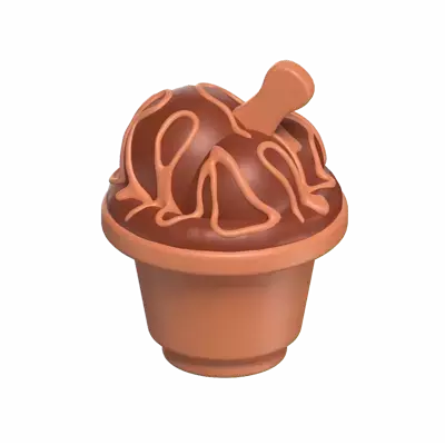 3D Chocolate Ice Cream With Topping Spoon 3D Graphic