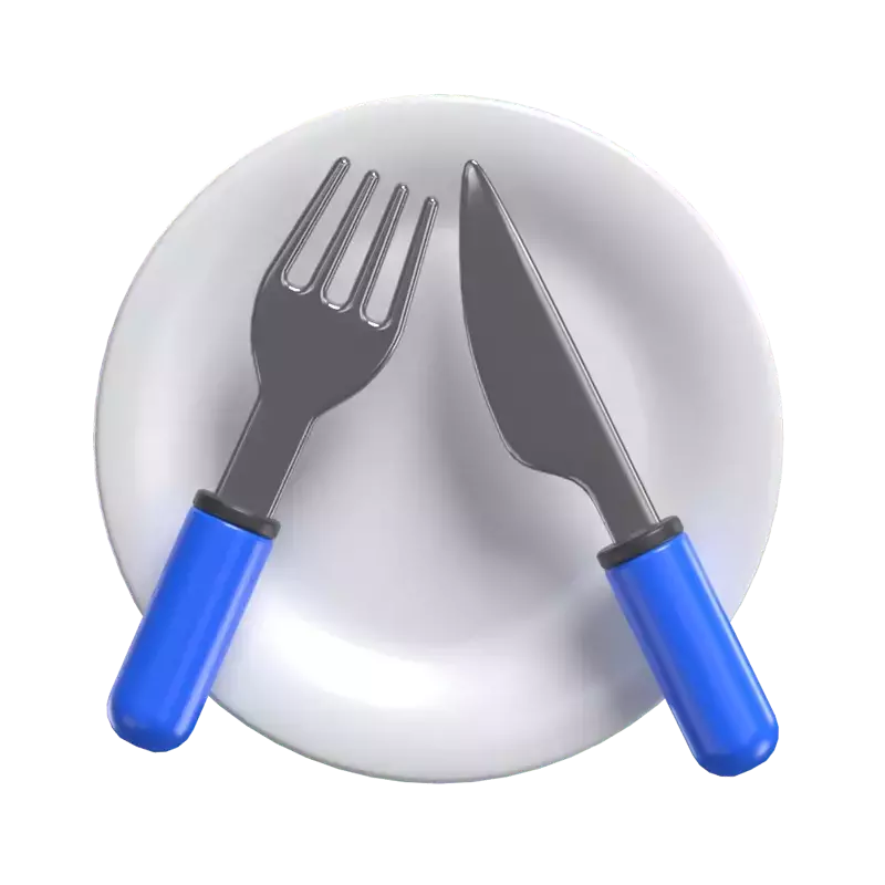 3D Dining Icon Of Plate With Fork And Knife 3D Graphic