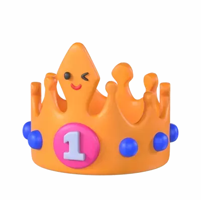 3D Birthday Crown Model Number One With Winking Face 3D Graphic