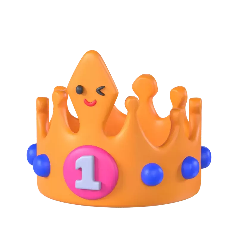 3D Birthday Crown Model Number One With Winking Face 3D Graphic