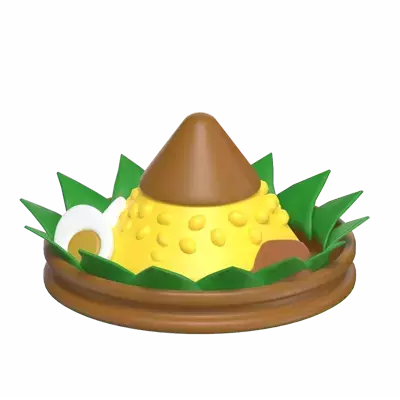 3D Tumpeng Rice For Eating Together Event 3D Graphic