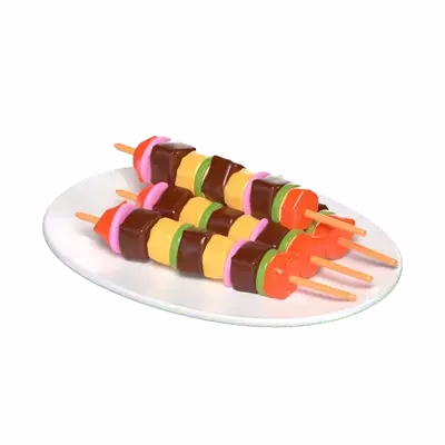3D Skewer Kebab On A Plate 3D Graphic