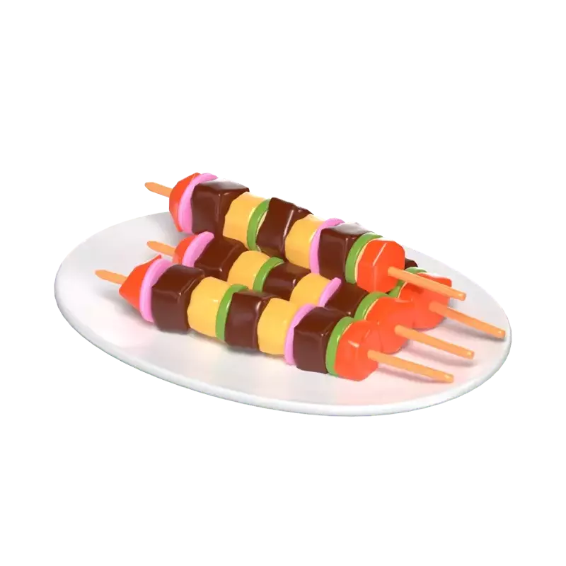 접시에 담긴 3D 꼬치 케밥 3D Graphic