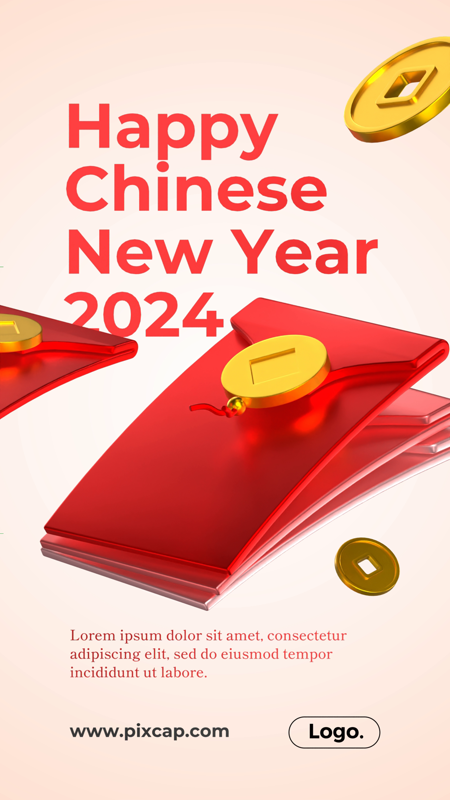 Greeting Design for Chinese New Year Event with Some Red Envelops 3D Template