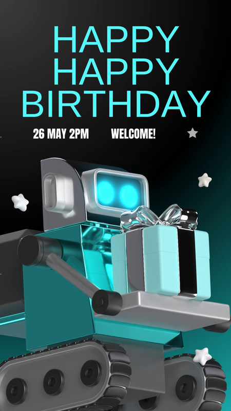 Happy Birthday Decorate With Robot Holding Gift 3D Template