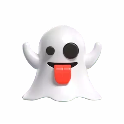 3D Scary Ghost With Tongue Emoticon 3D Graphic