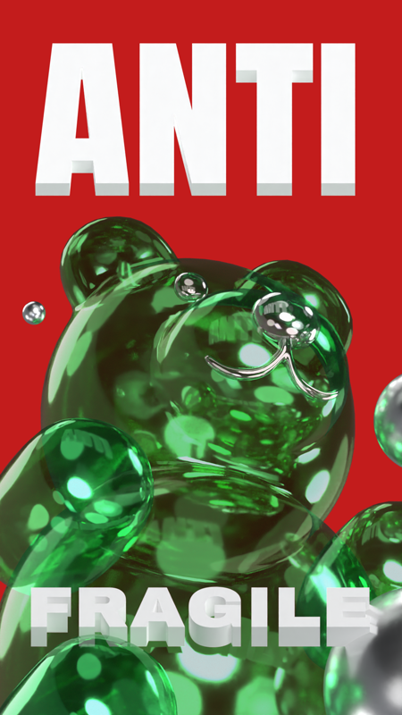 Antifragile Giant Green Metallic Bear Poster 3D Template