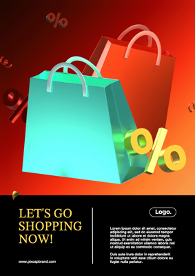 3D Marketing Flyer with Shopping Bags and Percentages Illustration 3D Template