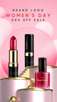 Lipstick And Nail Polish Gold And Bronze Podium For Women's Day Sale 3D Template