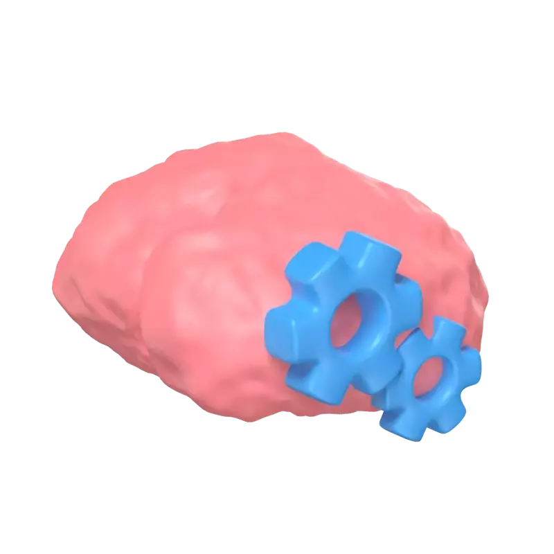 3D Design Thinking Model Brain And Two Gears On The Side